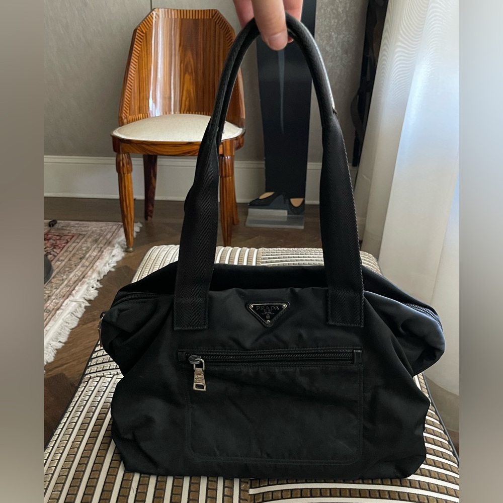 PRADA Black Logo Nylon x Leather Shoulder Bag - Picture 2 of 13